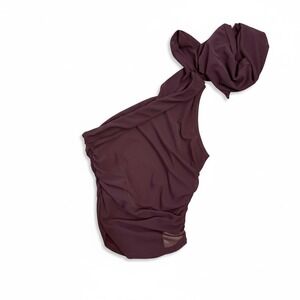 SHEIN One Shoulder Ruched Draped Detail Top Burgundy‎ Size S